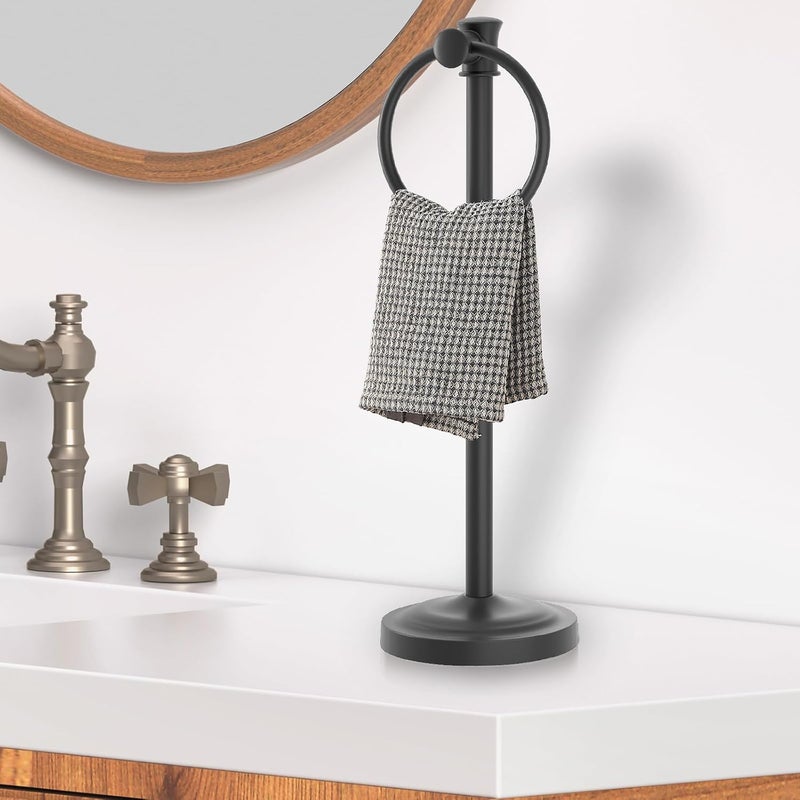 Hoimpro 17 Inch Stand Hand Towel Holder Towel Bar Towel Hanging Ring, Free Standing Floor Hand Towel Rack Storage for Bathroom Kitchen Vanity Countertops, Hardware Accessories(Matte Black) - Image 3